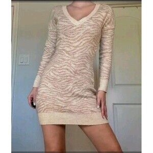 Abercrombie & Fitch Sweater Dress Neutral Color V-Neck Animal Print Size S/P